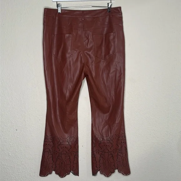 NWOT Anthropologie Laser-Cut Faux Leather Trousers Brown Size 14 Fall Autumn - Picture 9 of 17